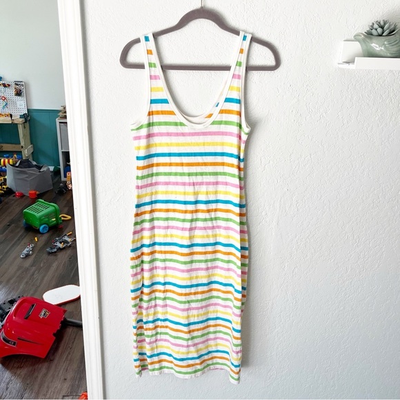 J. Crew Dress Women's Small Rainbow Stripe Scoop Neck Side Slit AL057 - Picture 9 of 9